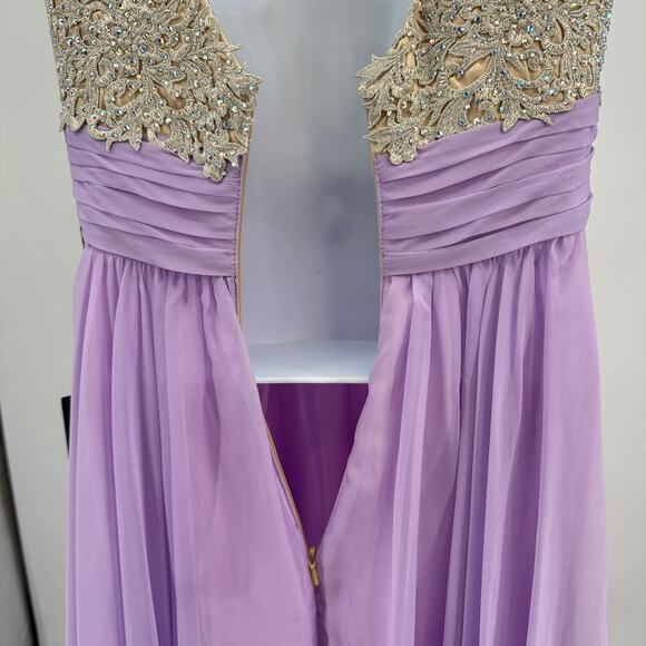 La Femme Prom Dress SZ 6 Pale Purple Formal Gown Embellished Lace Top Sleeveless - Picture 9 of 14